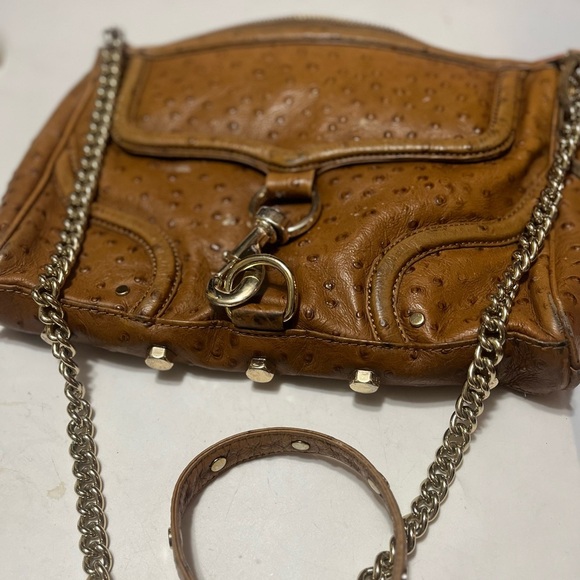 Rare Rebecca Minkoff Brown Gold Accents Ostrich Leather Crossbody Bag - Picture 2 of 8